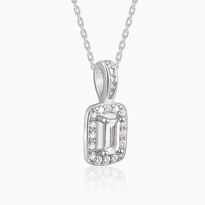 Silver Sparkling Zirconia Pendant With Link Chain