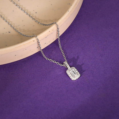 Silver Sparkling Zirconia Pendant With Link Chain