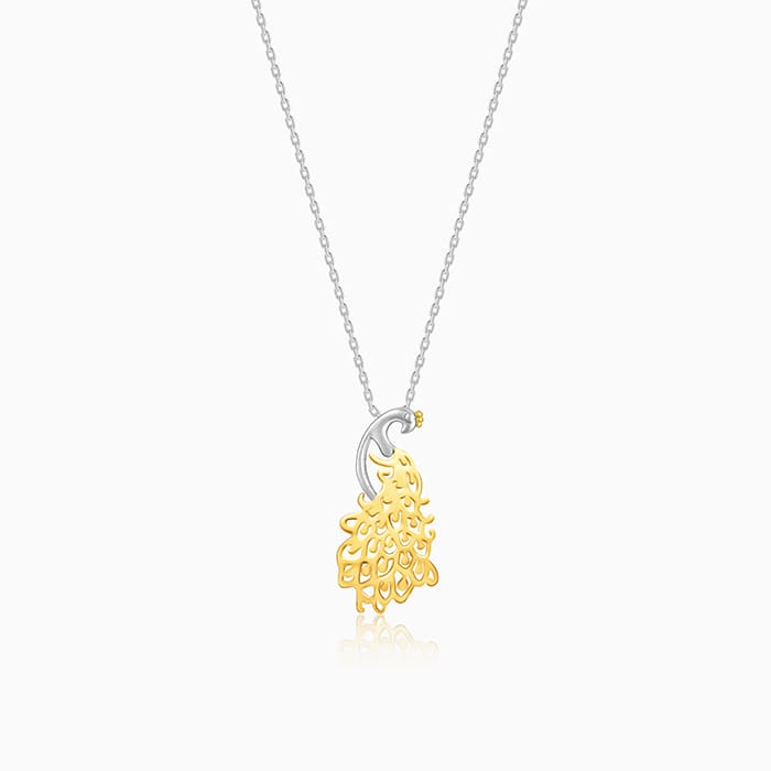 Golden Peacock Pendant with Link Chain