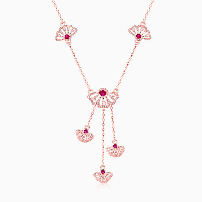 Rose Gold Brilliant Red Eyebright Trio Necklace