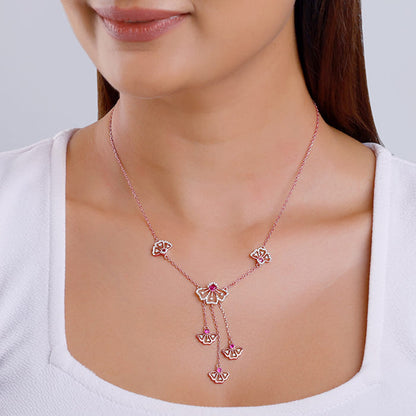 Rose Gold Brilliant Red Eyebright Trio Necklace