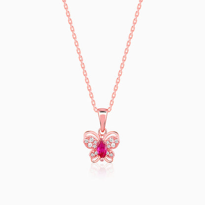 Rose Gold Pop Pink Studded Butterfly Pendant With Link Chain