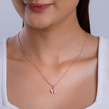 Rose Gold Pop Pink Studded Butterfly Pendant With Link Chain