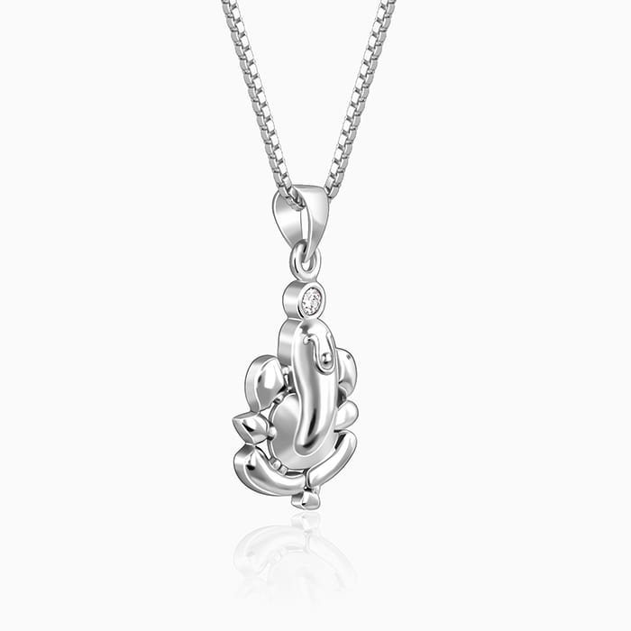 Silver Ganapathi Pendant with Link Chain For Him