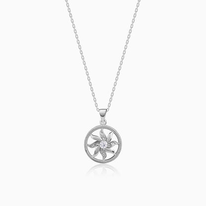 Silver Sun Flares Pendant With Link Chain