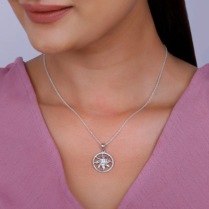 Silver Sun Flares Pendant With Link Chain