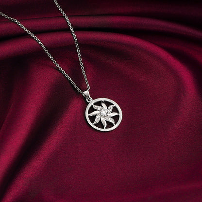 Silver Sun Flares Pendant With Link Chain