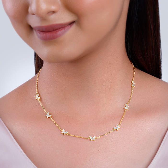 Golden Butterfly Studded Affair Necklace