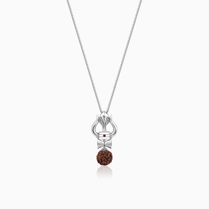 Silver Trishul Rudraksha Pendant With Box Chain For Him