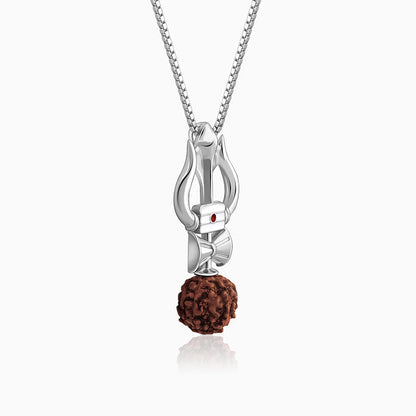 Silver Trishul Rudraksha Pendant With Box Chain For Him