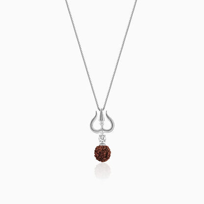Silver Trishul And Rudraksha Pendant With Box Chain for Him