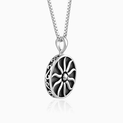 Oxidised Silver Sunshine Pendant With Box Chain For Him