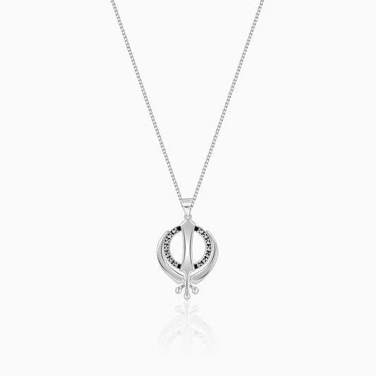 Silver Sikh Khanda Symbol Pendant With Box Chain For Him