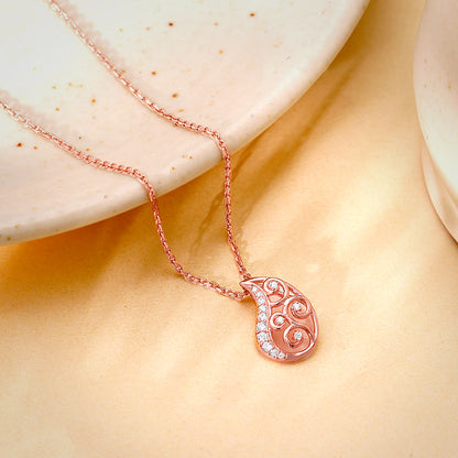 Rose Gold Charming Paisley Pendant With Link Chain