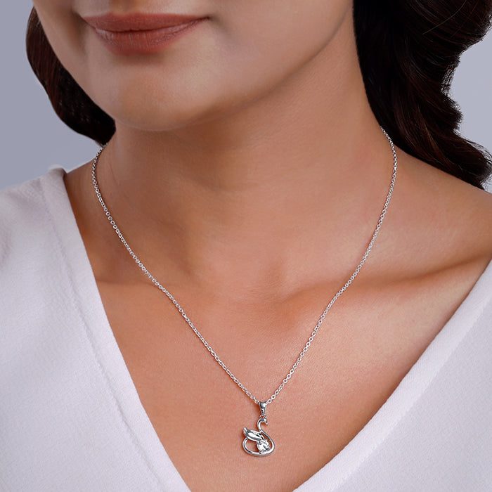 Silver Zircon Swan Pendant with Link Chain