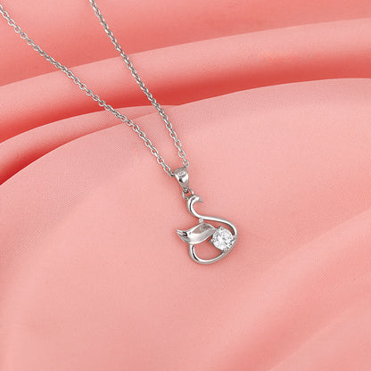 Silver Zircon Swan Pendant with Link Chain