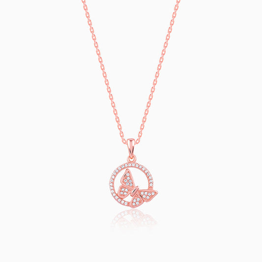 Rose Gold Cheerful Butterfly Pendant With Link Chain