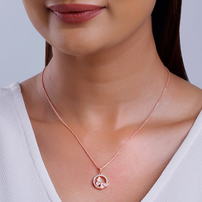 Rose Gold Cheerful Butterfly Pendant With Link Chain