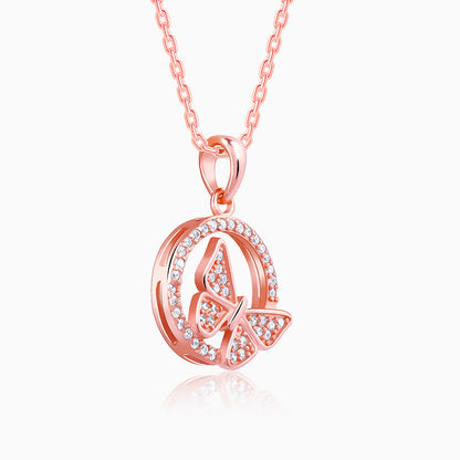 Rose Gold Cheerful Butterfly Pendant With Link Chain