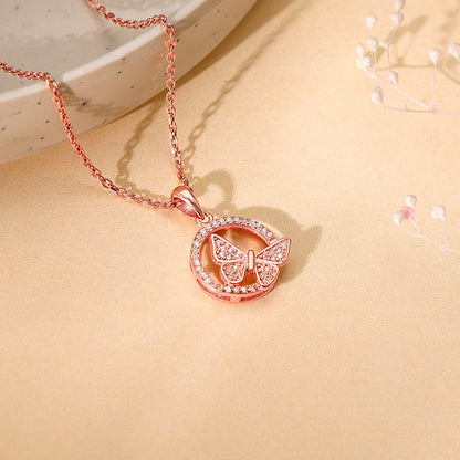 Rose Gold Cheerful Butterfly Pendant With Link Chain