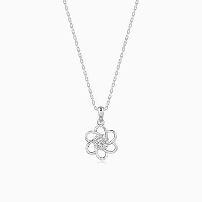 Silver Floral Moment Pendant With Link Chain