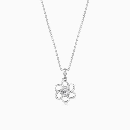 Silver Floral Moment Pendant With Link Chain