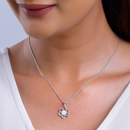 Silver Floral Moment Pendant With Link Chain