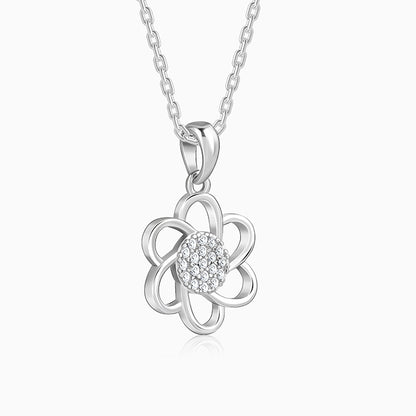 Silver Floral Moment Pendant With Link Chain