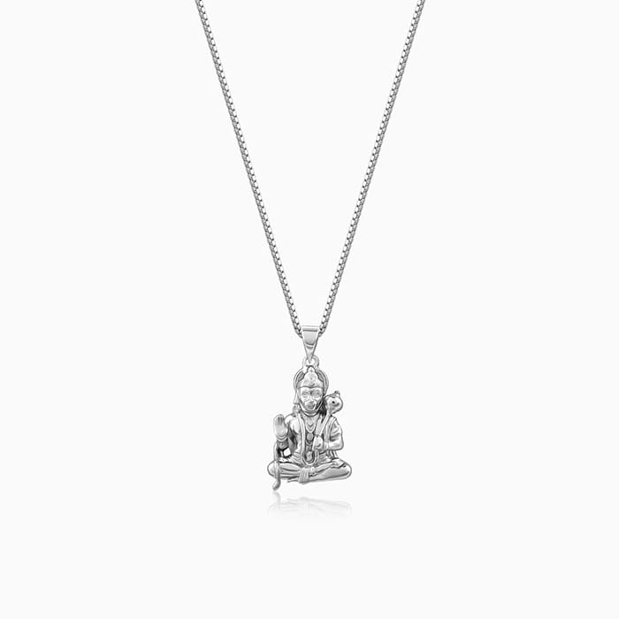 Silver Bajrangbali Pendant With Box Chain For Him