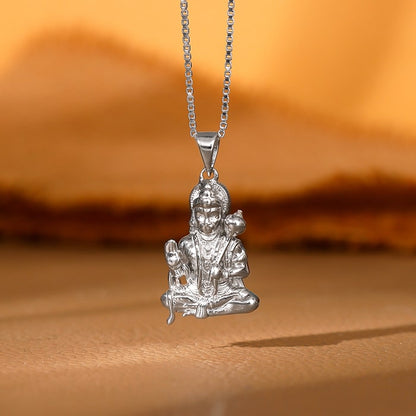 Silver Bajrangbali Pendant With Box Chain For Him