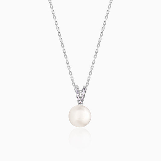 Silver Pretty in Pearl Pendant With Link Chain