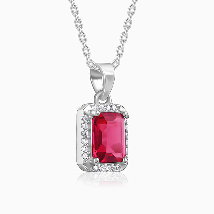 Silver Dreamy Red Pendant With Link Chain