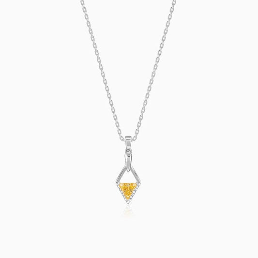 Silver Yellow Prism Pendant with Link Chain