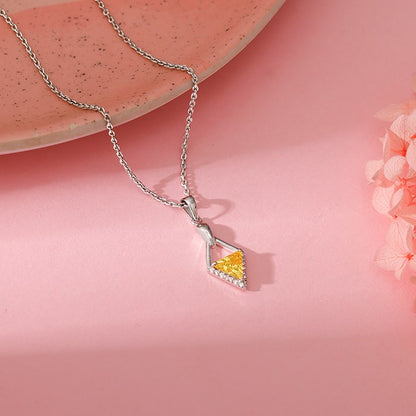 Silver Yellow Prism Pendant with Link Chain