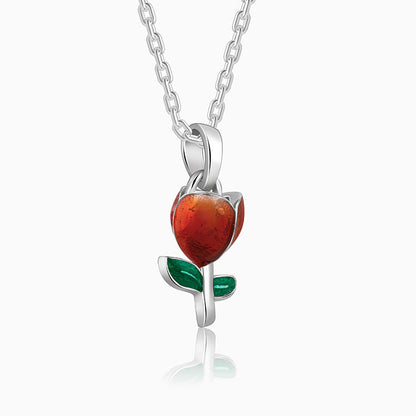 Silver Red Roses Pendant With Link Chain