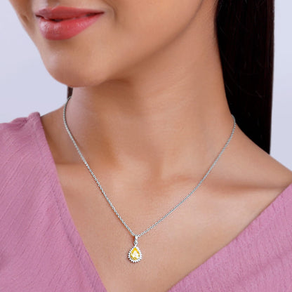 Silver Yellow Drop Pendant With Link Chain