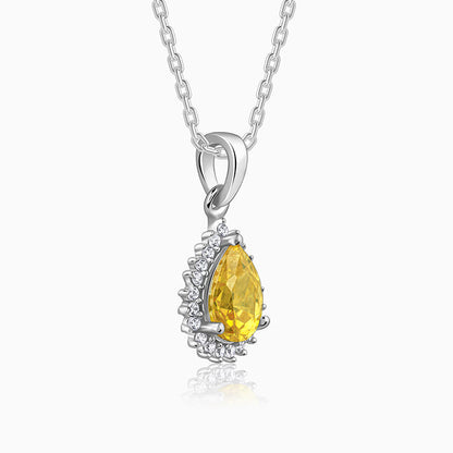 Silver Yellow Drop Pendant With Link Chain