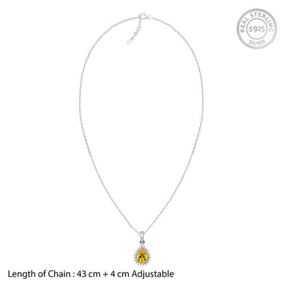 Silver Yellow Drop Pendant With Link Chain