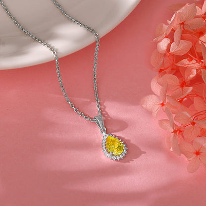 Silver Yellow Drop Pendant With Link Chain