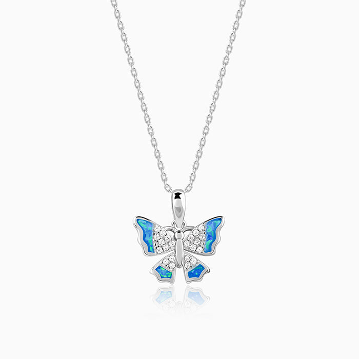 Silver butterfly pendant with zircons and link chain for women from GIVA Sky High collection.

