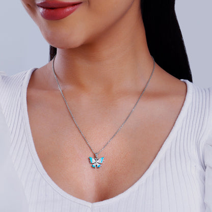 Silver Azure Butterfly Pendant With Link Chain