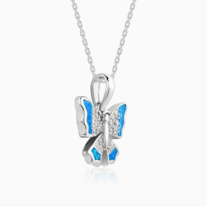 Silver Azure Butterfly Pendant With Link Chain