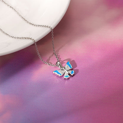 Silver Azure Butterfly Pendant With Link Chain