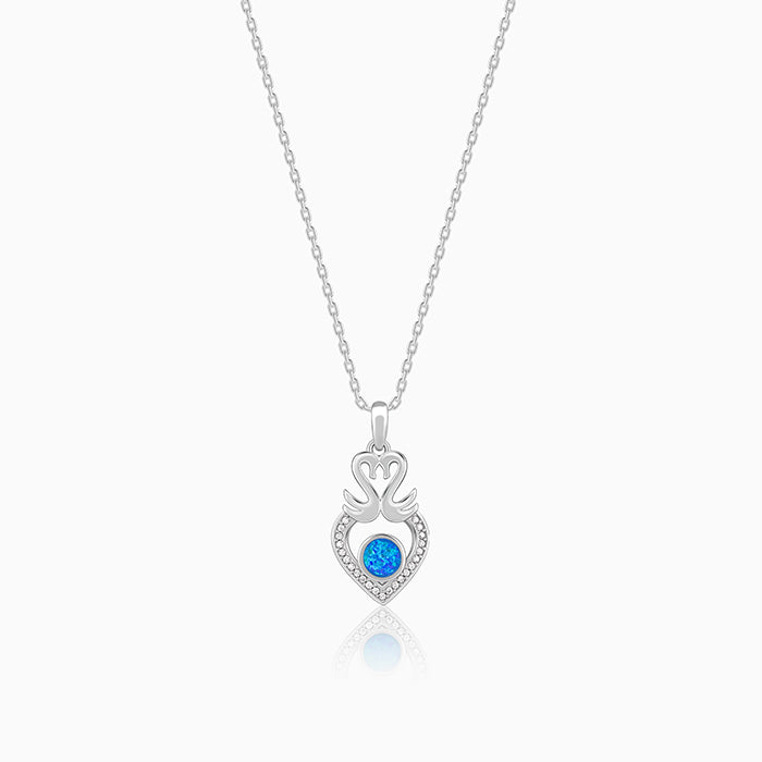 Silver pendant with swans heart design, opal stone, and zircons from GIVA Sky High collection.

