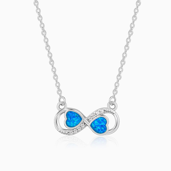 Silver infinity necklace with zircon and heart motifs






