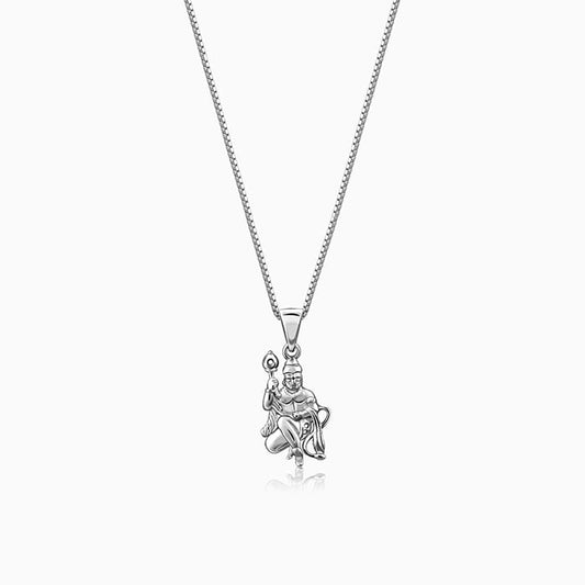 Silver Anjaneya Pendant With Box Chain For Him