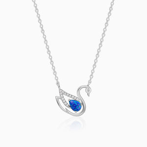 Silver swan necklace with blue opal and zircon accents