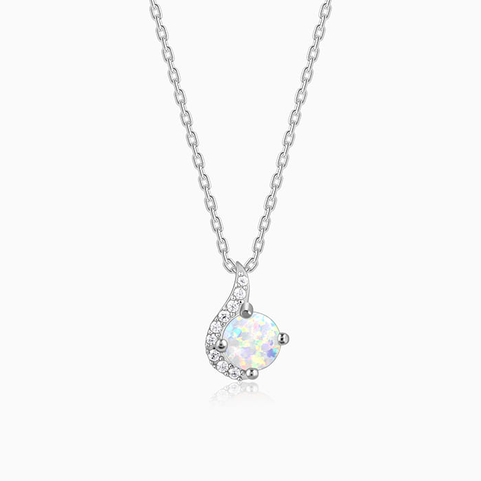 Silver Opal Classic Pendant With Link Chain