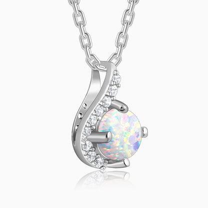 Silver Opal Classic Pendant With Link Chain