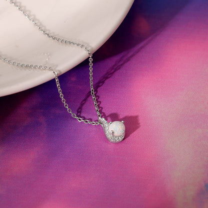 Silver Opal Classic Pendant With Link Chain